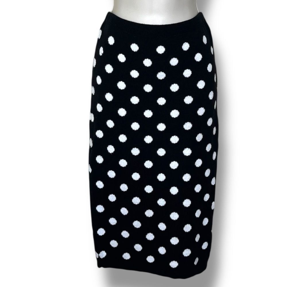 Forever 21 Black White Polka Dot Sweater Knit Retro Pencil Skirt Women Small